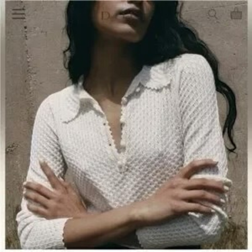 DOEN SPERANZA Crocheted Henley in Magnolia-  Size M